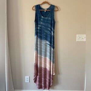 Cable & Gauge Blue, Pink Tie-Dye Sleeveless Maxi High Low Dress Size Large